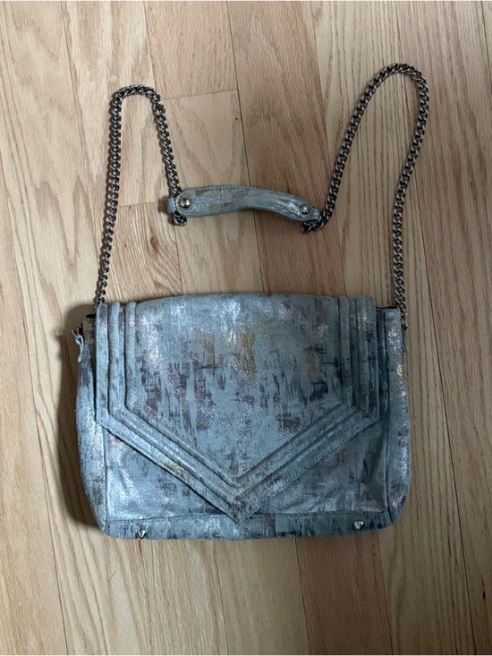 Posse Handbags - Posse Metallic Silver Blue Crossbody Bag with Chain Strap